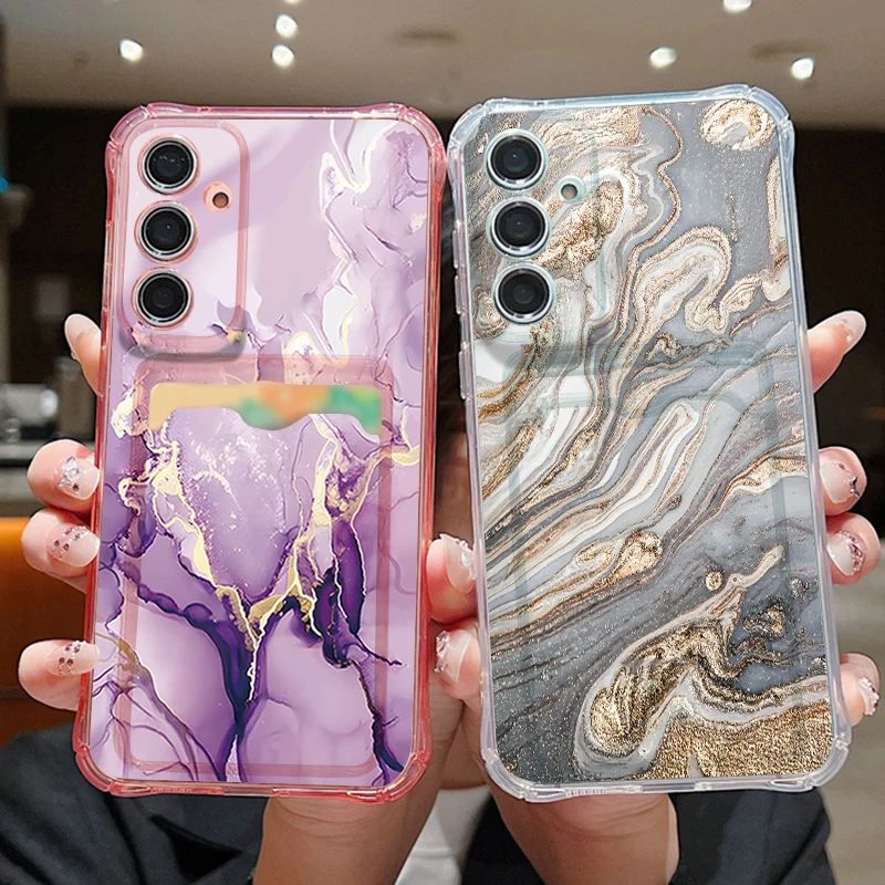 Marble Pattern Card Slot Case For Samsung S26 Ultra S25 FE S24 Plus S23 S22 S21 A15 A16 A17 A35 A36 A37 A54 A55 A56 A57 5G Cover