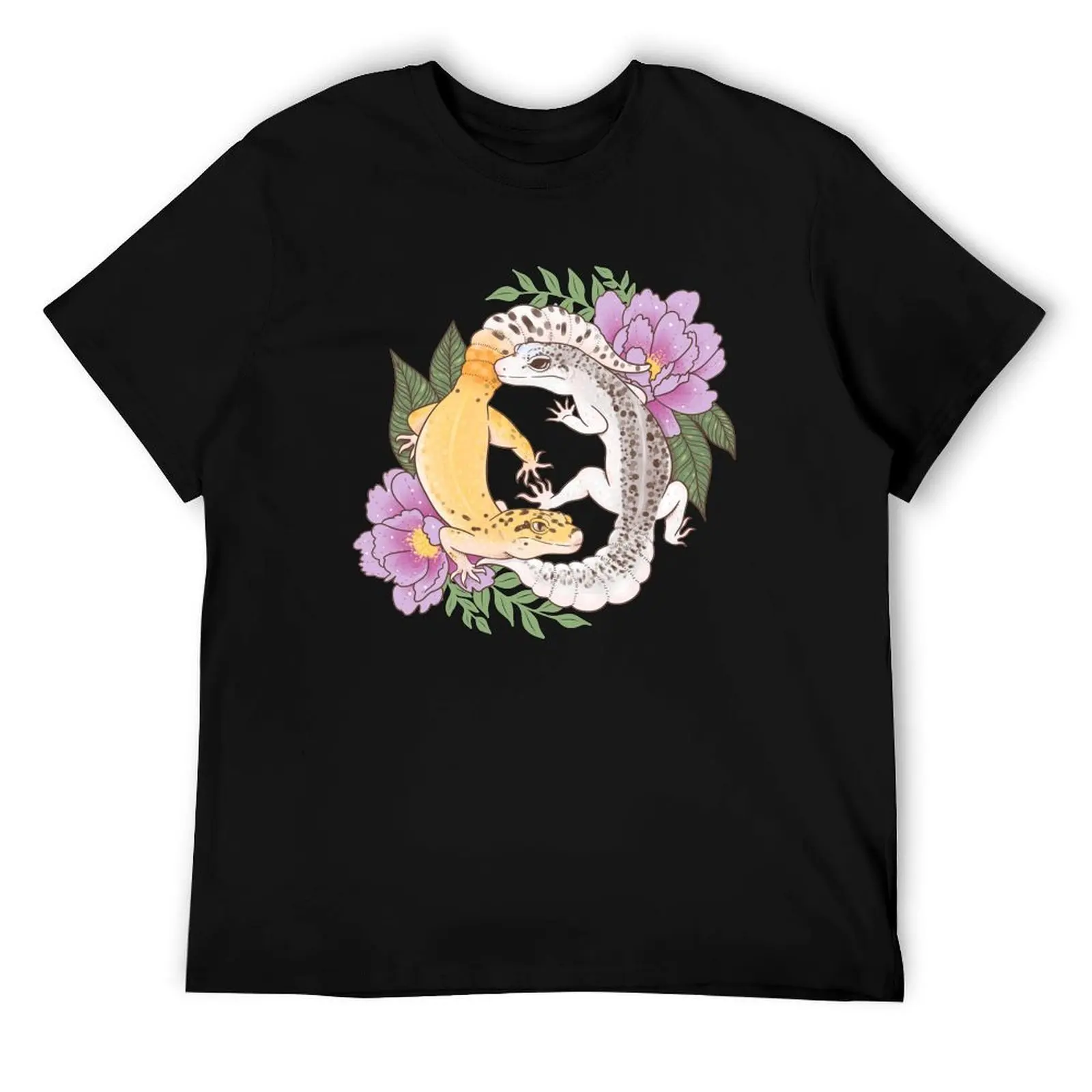 

Leopard Geckos and Peony T-Shirt cotton tshirt 100% anime t shirts for man T-Shirt