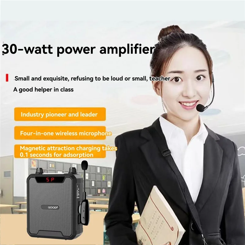 

30W Portable IPX6 Waterproof Voice Amplifier With Wireless Microphone Bluetooth Speaker For Teachers Tour Guide