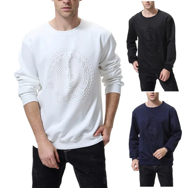 Autumn New Men's Embossed Thin Sweater Crew Neck Pullover Long Sleeve European Size Jacket