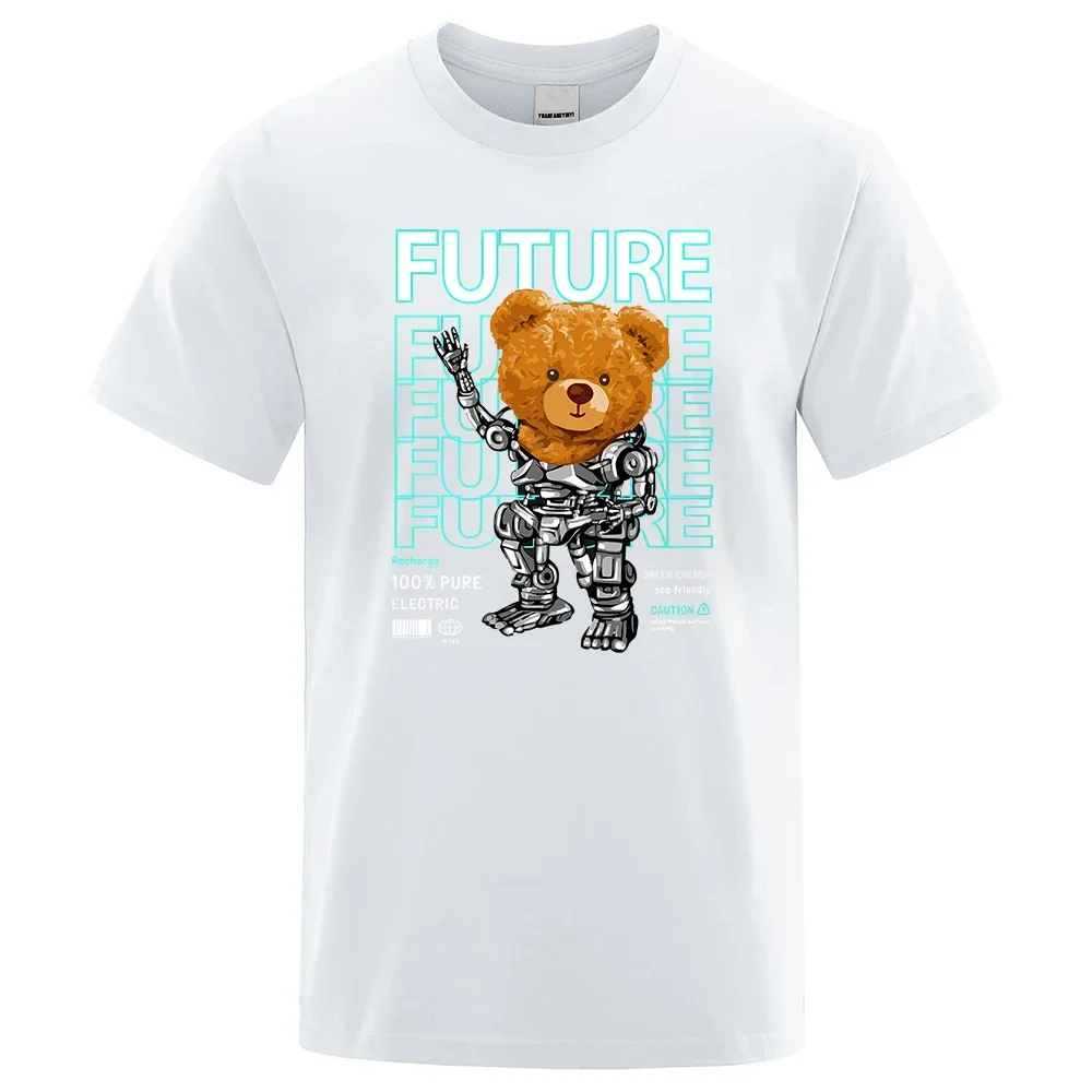 Man Short Sleeves T Shirt Y2k Style 100% Cotton Top Pure Electric in Future Teddy Bear Men T Shirts Summer Casual Clothing