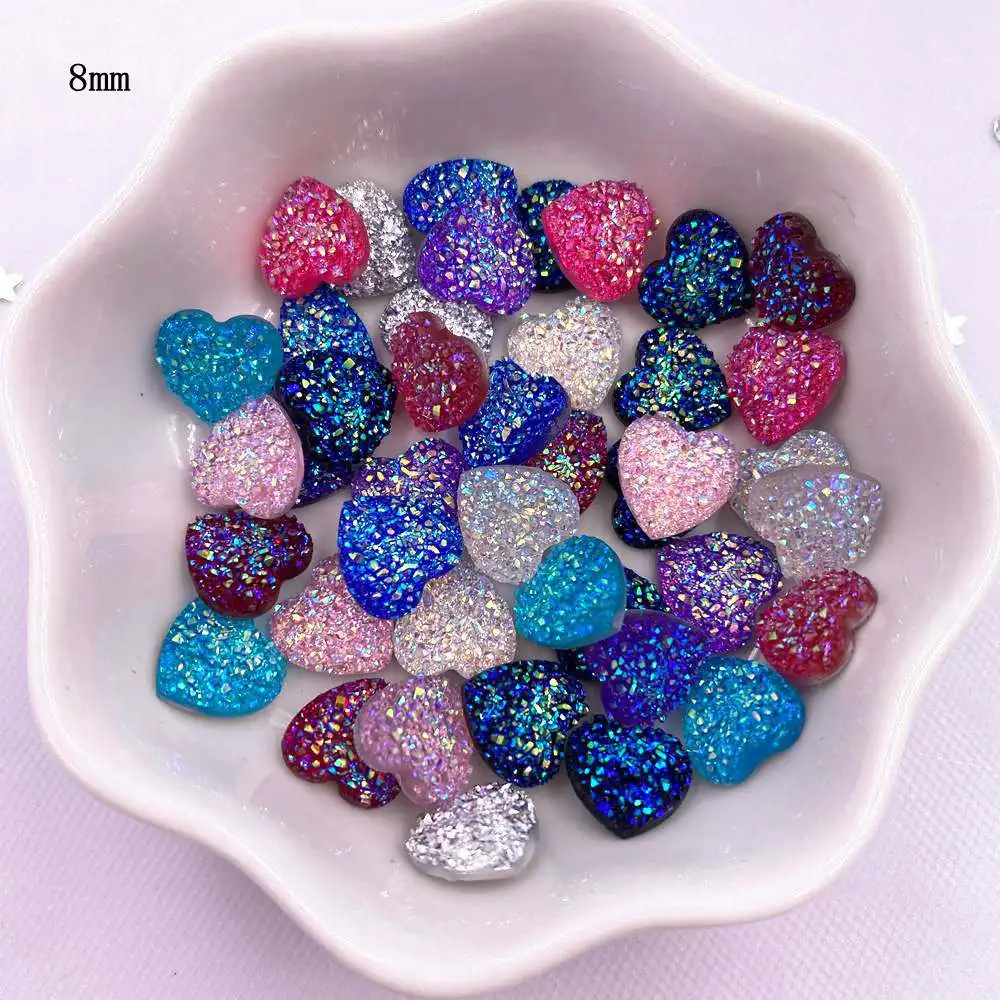 100pcs AB Resin 8mm Bling Mini Sweet Heart Ore Flatback Rhinestone Ornaments DIY Wedding Appliques Nail Art Gem Craft SL696