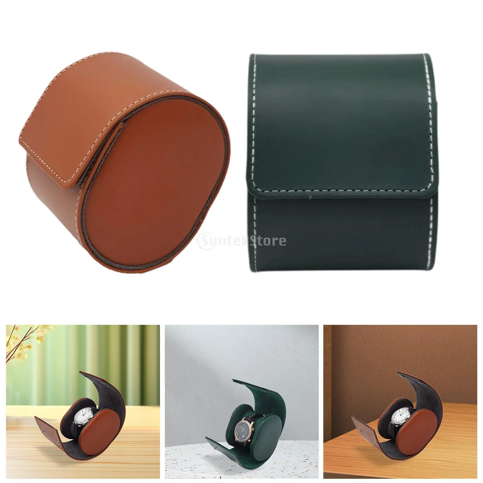 Watch Case Watch Display Box Display Container PU Leather Watch Storage Box for Men Gifts Countertop Commercial Use Shop Home