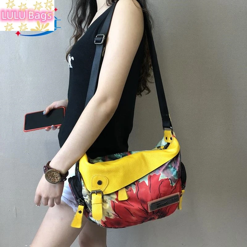 

2021 new canvas with leather women crossbody bag ethnic style female shoulder messenger printed bag fashion leisure bag travel