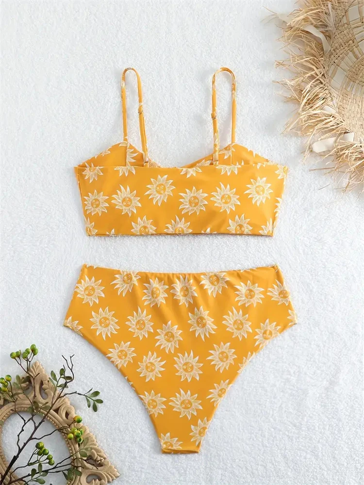 Bikini Women Swimsuit 2024 New Sunflower Sling Bikinis Set Sexy High Waist Swimwear Summer Two Piece Beach Bathing Suit Female