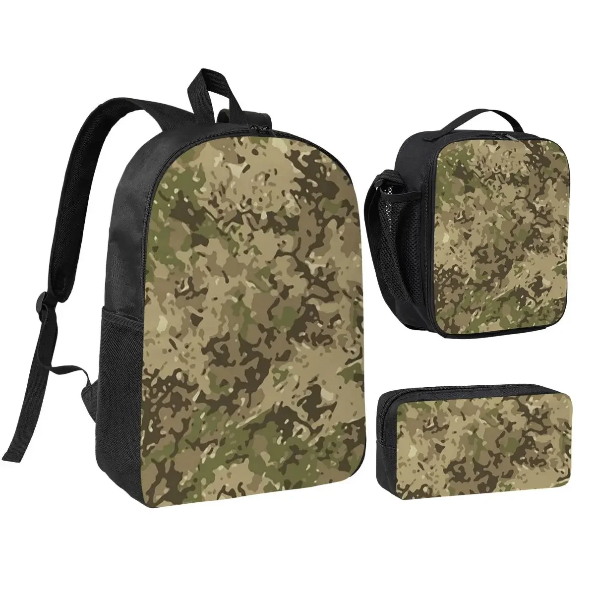 Multicam Military Trout Camo Backpack Boys Girls BookBag School Bag Computer Shoulder Bags 3ps Insulated Lunch Bag Pencil Case