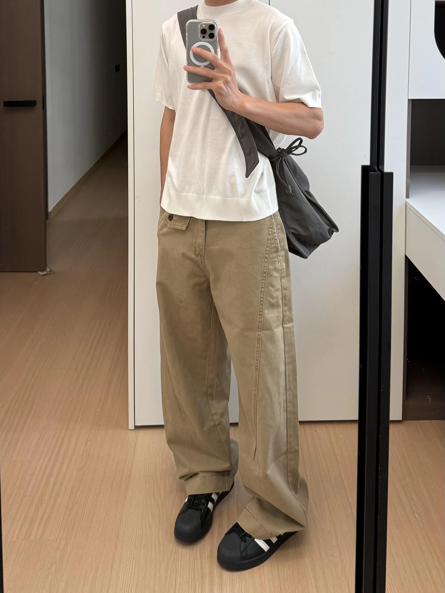 

Летние тонкие американские брюки цвета хаки в стиле ретро, мужские широкие прямые брюки-трубы, повседневная рабочая одежда Bell Bot...