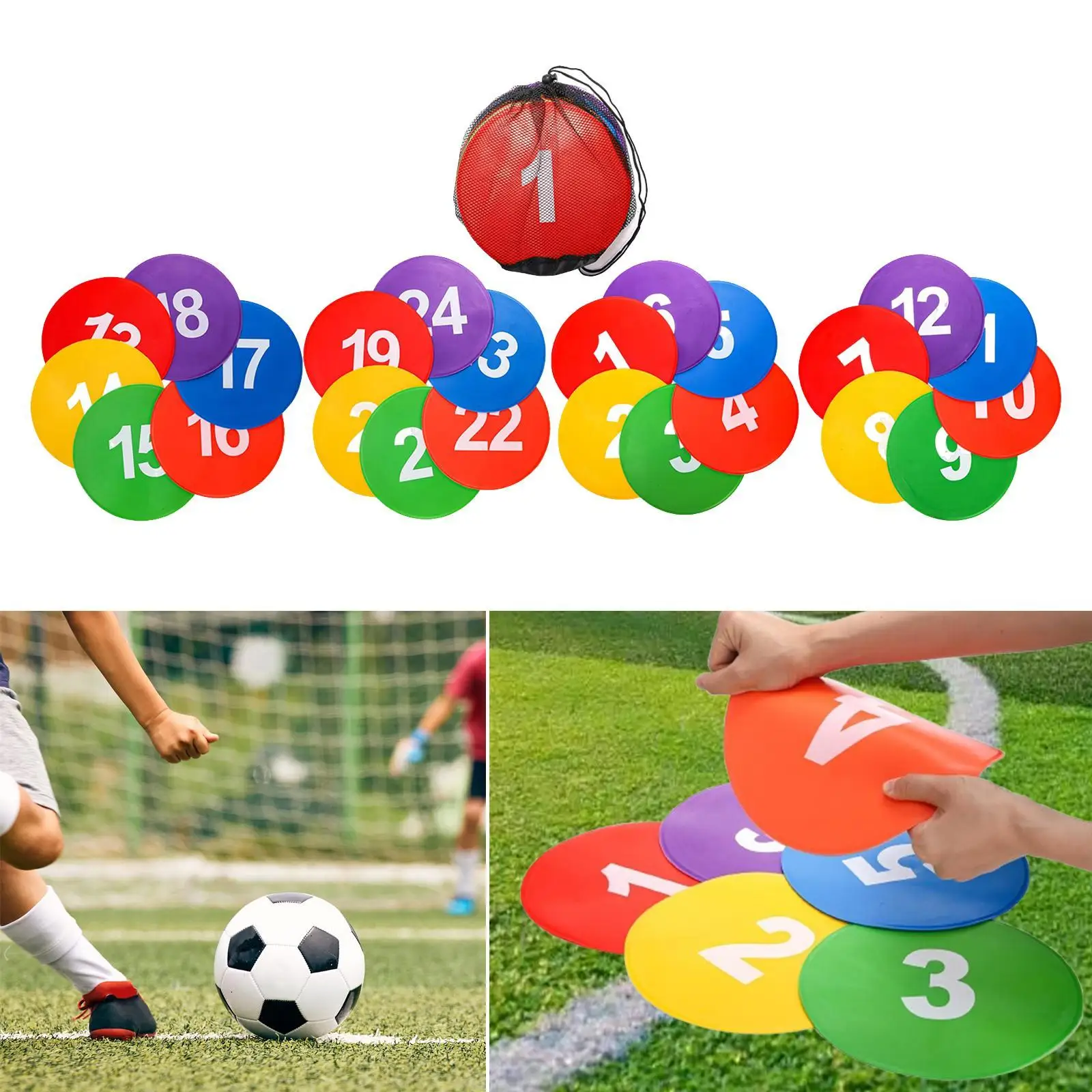 

24Pcs 23cm Sports Spot Markers Floor Dots Flat Discs Flat Field Cones for Games Football