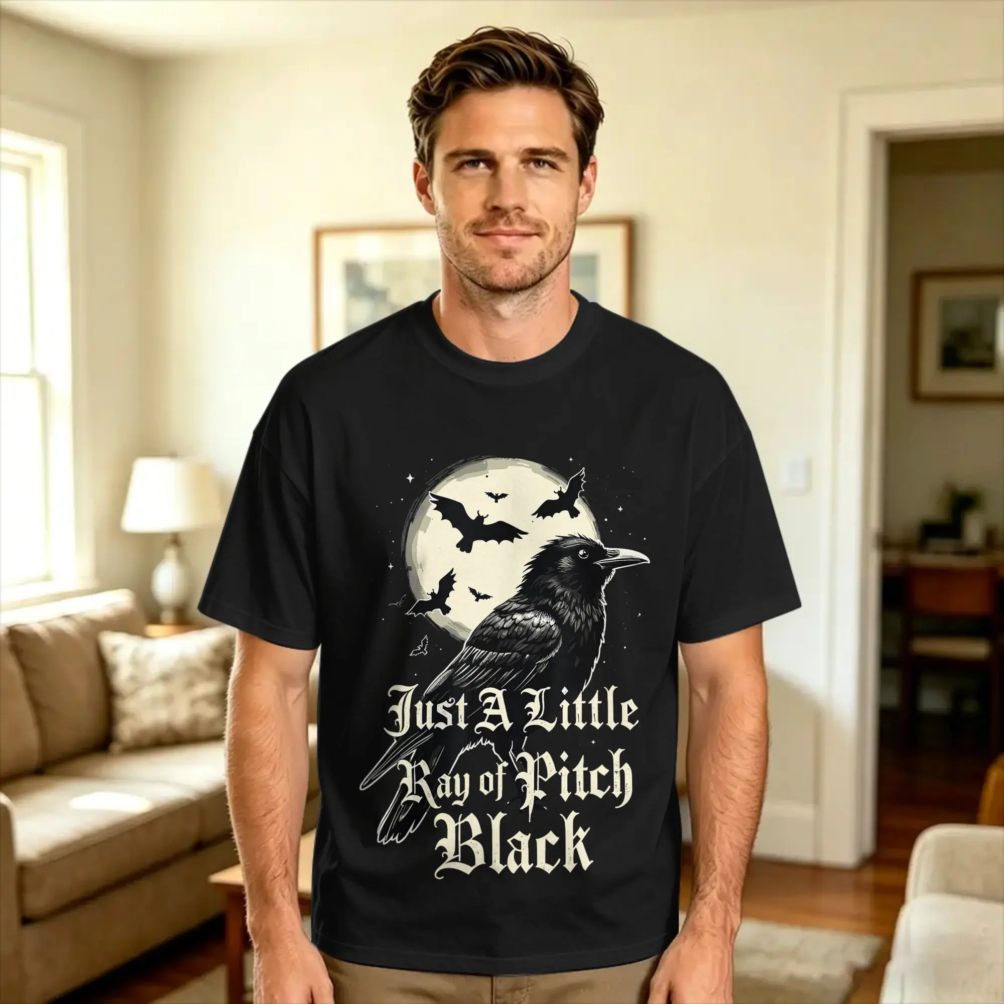 Just A Little Ray of Pitch Black Funny Gothic Halloween T-Shirt  Hippie T Shirts Short-Sleeved Awesome Tops 100% Cotton Clothing