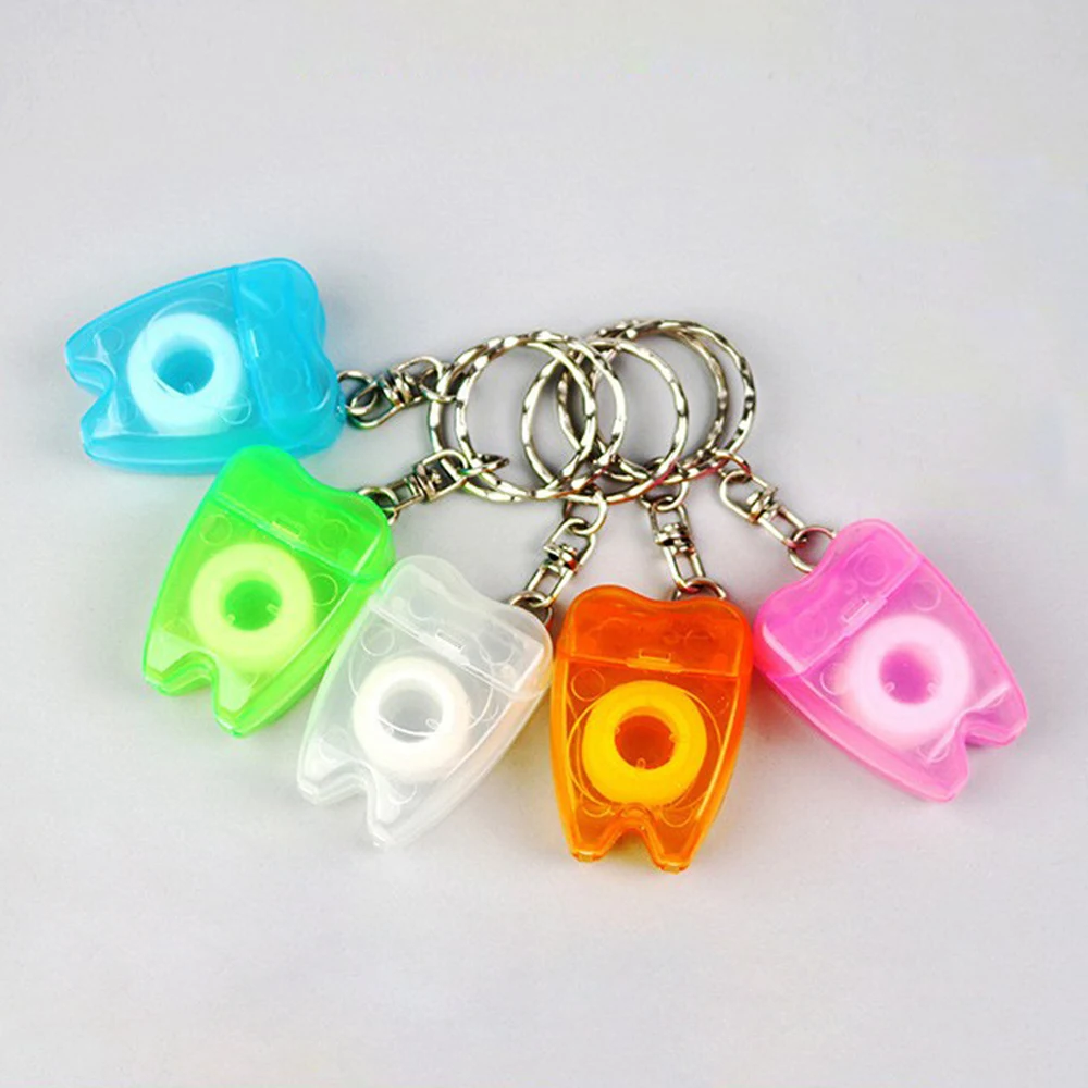 100pcs Portable Dental Floss Keychain Teeth Cleaning Tooth Shap Key Chain Oral Care 10M Length Flosser Oral Clinic