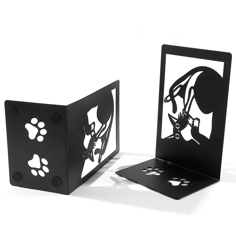 2Pcs/1Set Animal Hollow Cat Bookends Cat Paw Print Cute Office Table Bookends Retractable for Company Employee Office Appliance