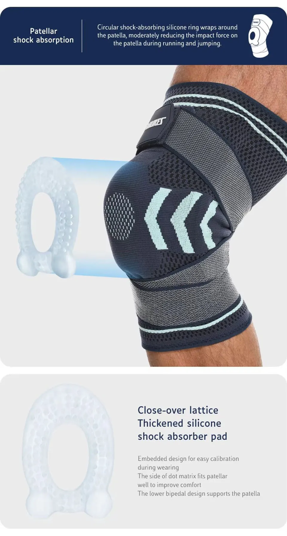 Aolikes Knies tützen mit Silikon gel Patella Kompression hülse Feder stütze schützen Stabilisator für Arthritis Sport Acl Erholung – Detail 7