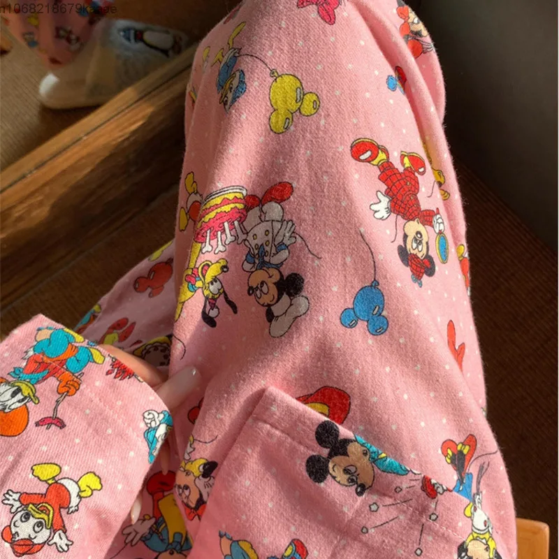 Disney Cartoon Mickey Minnie Donald Duck Print Fashion Casual Velvet Pajamas For Women Spring And Autumn New Loose Home Suit Set