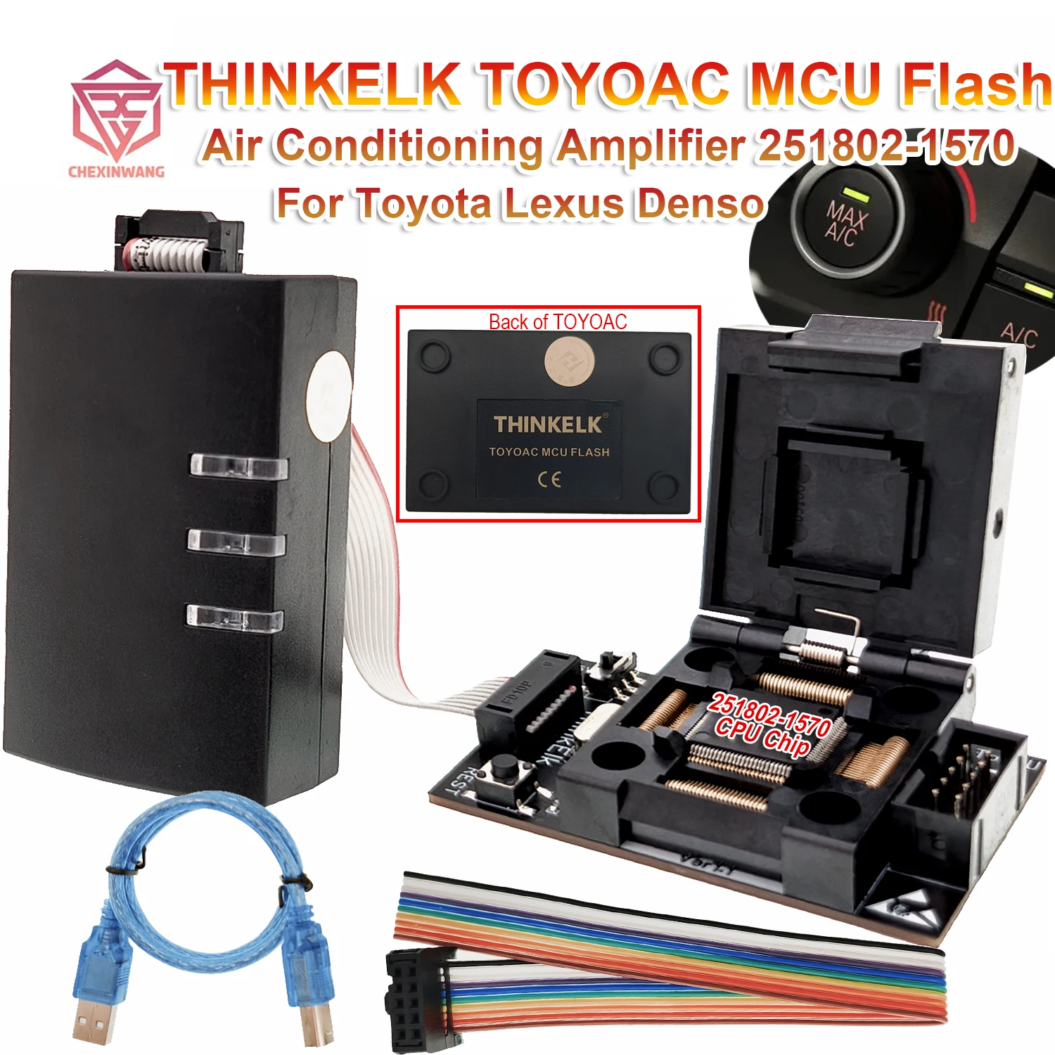 THINKELK ToyoAC Mcu Flash Read Write 251802-1570 CPU IC Programmer for Toyota Lexus Car Air Conditioning AC System Repair Tool