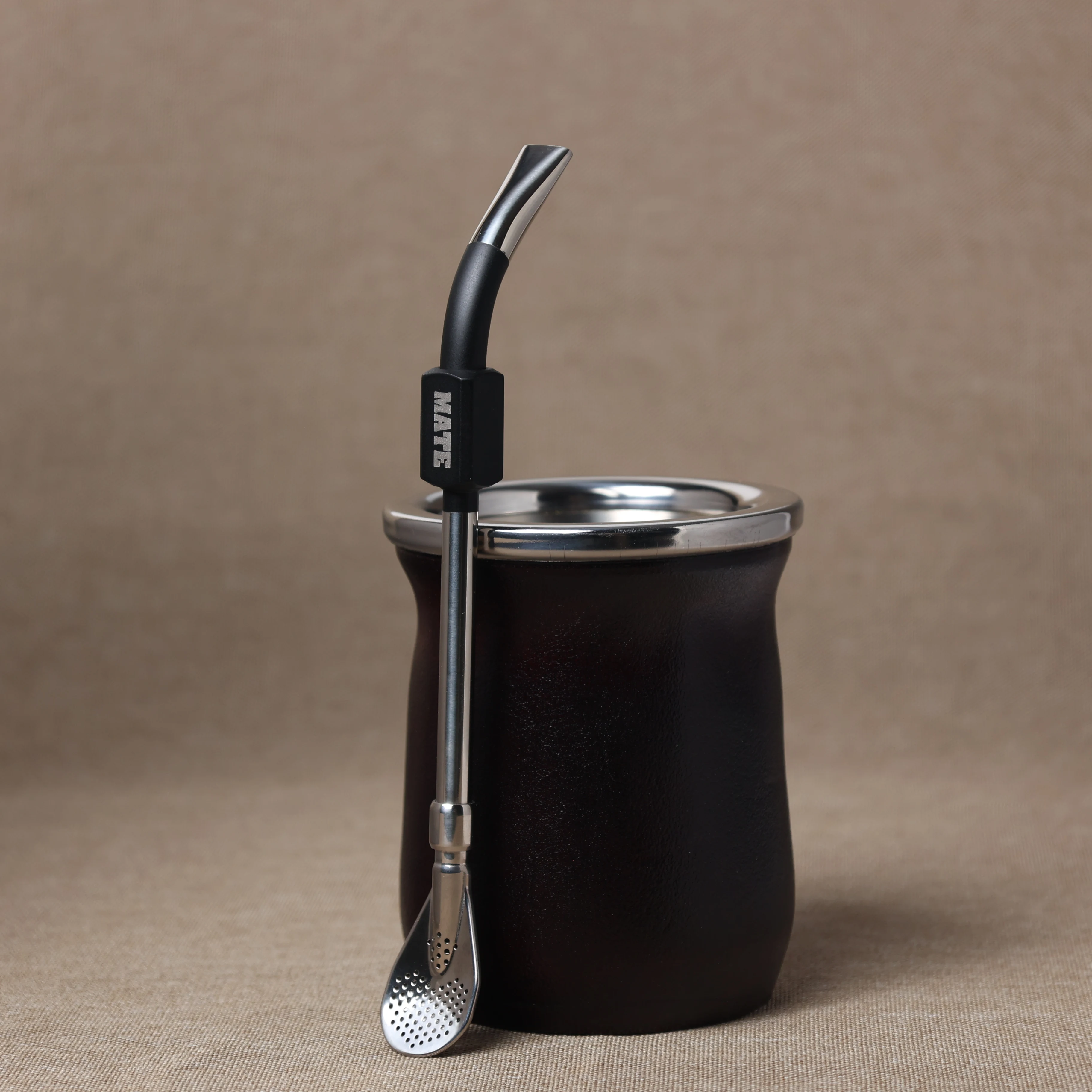 Yerba Mate Bombilla #134 (304 Stainless Steel Spoon Filter) – Black, Includes 10 Tea Filters