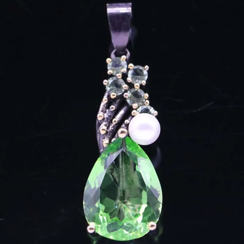 Buy 3 Get 1 Free 42x13mm Vintage 4g Drop Shape Green Tsavorite Garnet Violet Tanzanite White Pearl Black Gold Silver Pendant