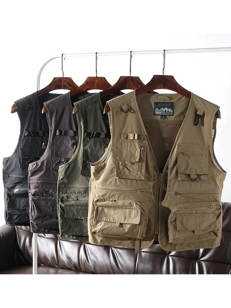 

American Retro Outdoor Breathable Me Multi-ket Workwear Vest Men's Spring Summer Loose Casual Mountain Climbing Fiing ...
