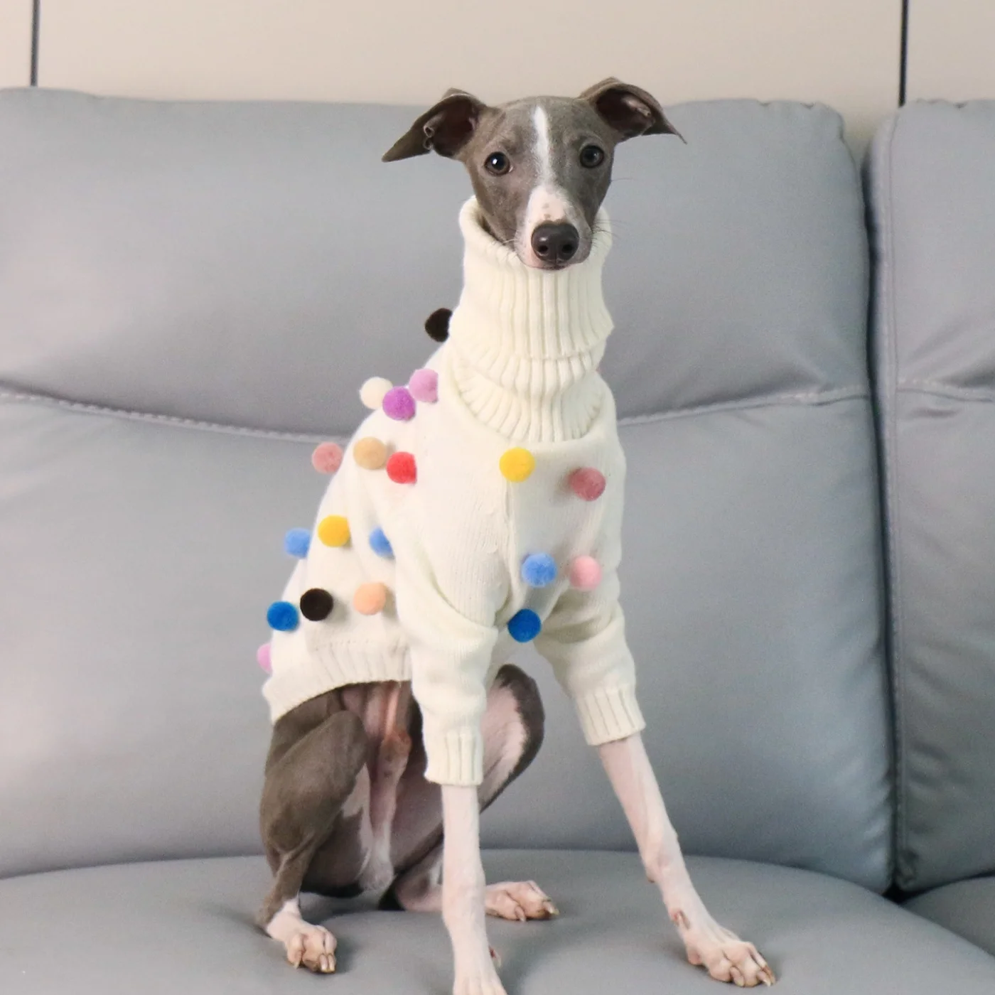 

High-neck Knitted Christmas Sweater for Italian Greyhound Winter Long Sleeved Warm Coat for Whippet New Year Costumes for Dogs