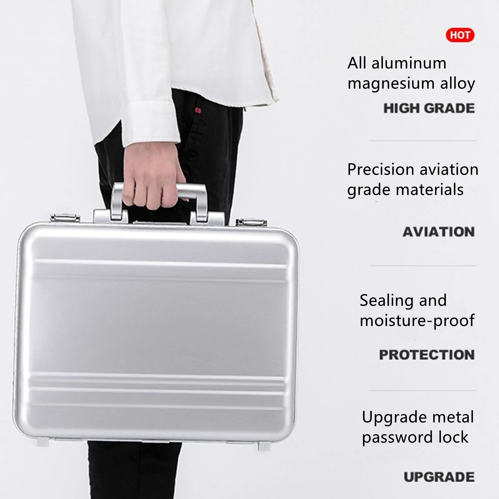 Portable Aluminum Alloy Suitcase Toolbox Business Waterproof Travel Storage Bag Laptop Tablet PC Case Valuables Safe Lockbox Box