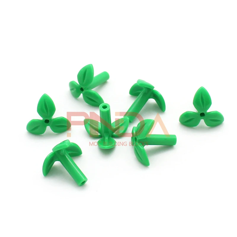 50PCS Moc Plant Stem with 3 Leaves and Bottom Pin Grass Compatible 37695 Particle Toys Children Birthday Gifts