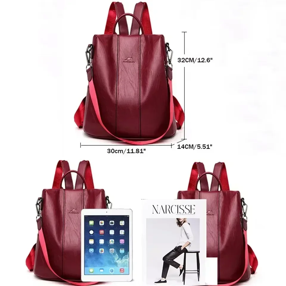 Casual Anti Thief Backpack for Women Shoulder Bag Famous Brand Soft Leather Backpack Female Simple School Bags for Teenage Girls