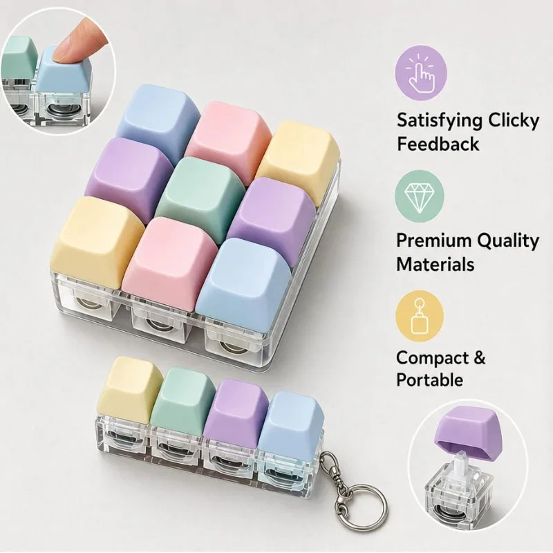 Relief keyboard button keychain, 4/9 key fingers clamped together, a stress-relieving leisure keychain for portable office desk
