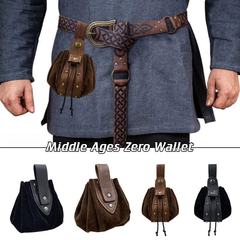 Medieval Viking Money Pouch Bag Hangable Belt Waist Bag Fanny Pack Viking Knight Drawstring Bag Coin Purse Cosplay Accessories