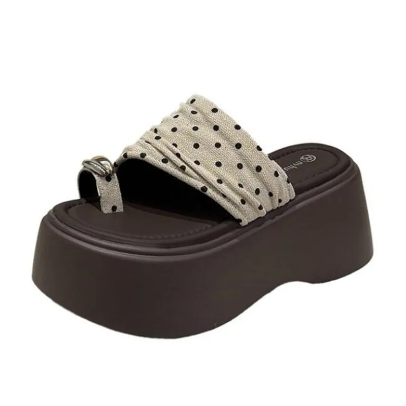 

new Clip Toe Wedge High Heels Women's Slippers 8cm Summer Fashion High Heels Shoes Ladies Polka Dot Beach Vacation Slides Shoes