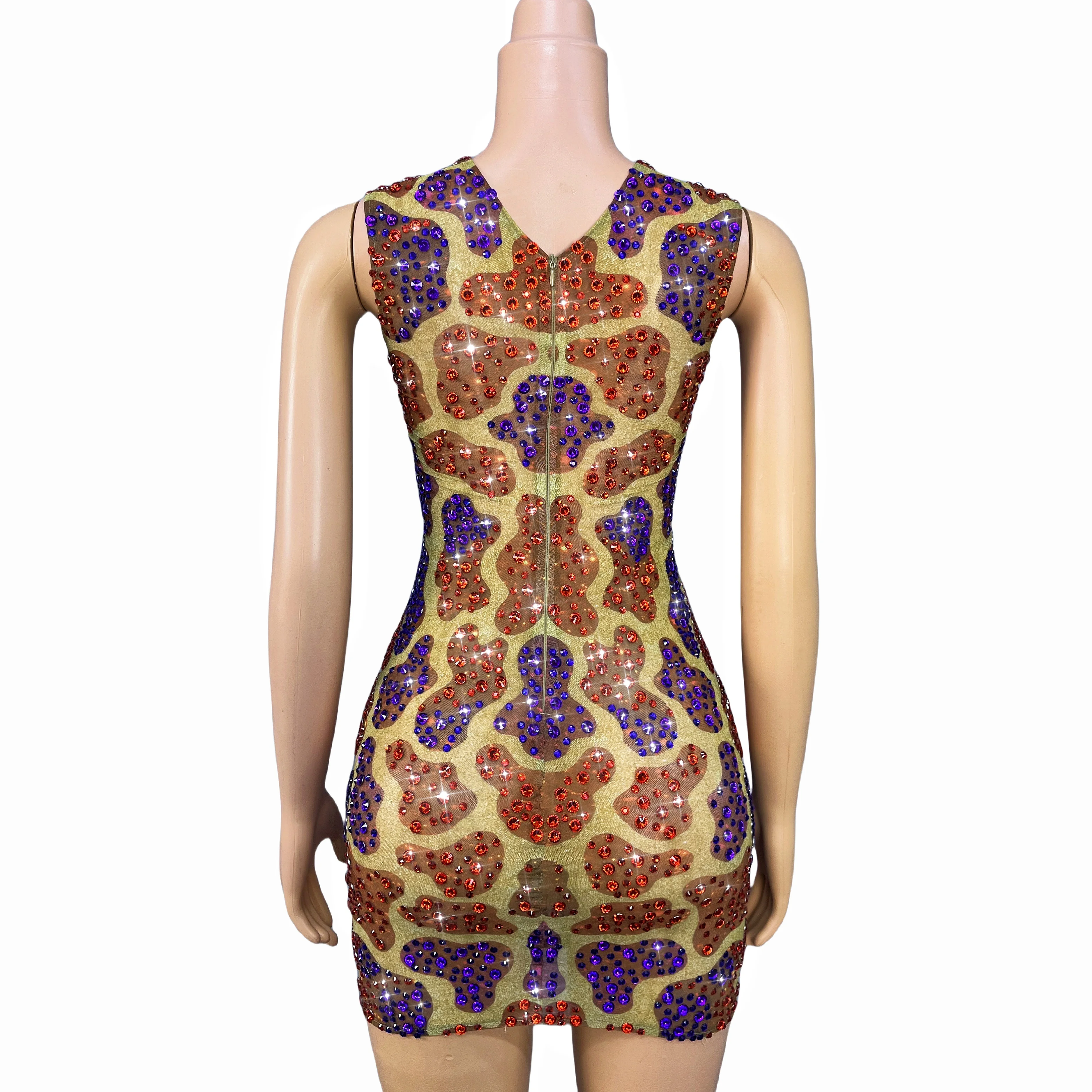 Robe sans manches en maille pour femmes, nouveau design, rouge scintillant, violet, strass, culture, vêtements quotidiens d'anniversaire, tenue de défilé de mode, Tuya