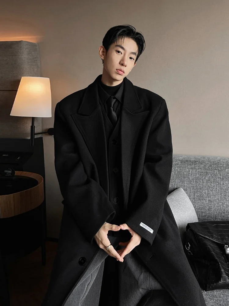 

Корейское мужское шерстяное пальто в британском стиле, длиной ниже колена, осенне-зимнее, модное и элегантное