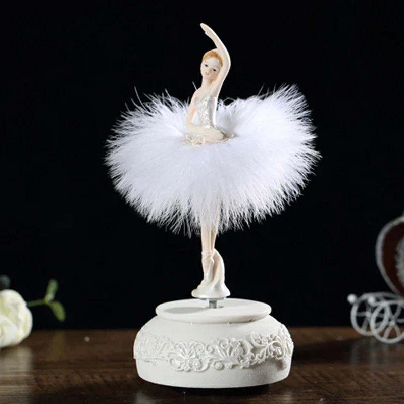 Ballerina Music Box Dancing Girl Swan Lake Carousel with Feather