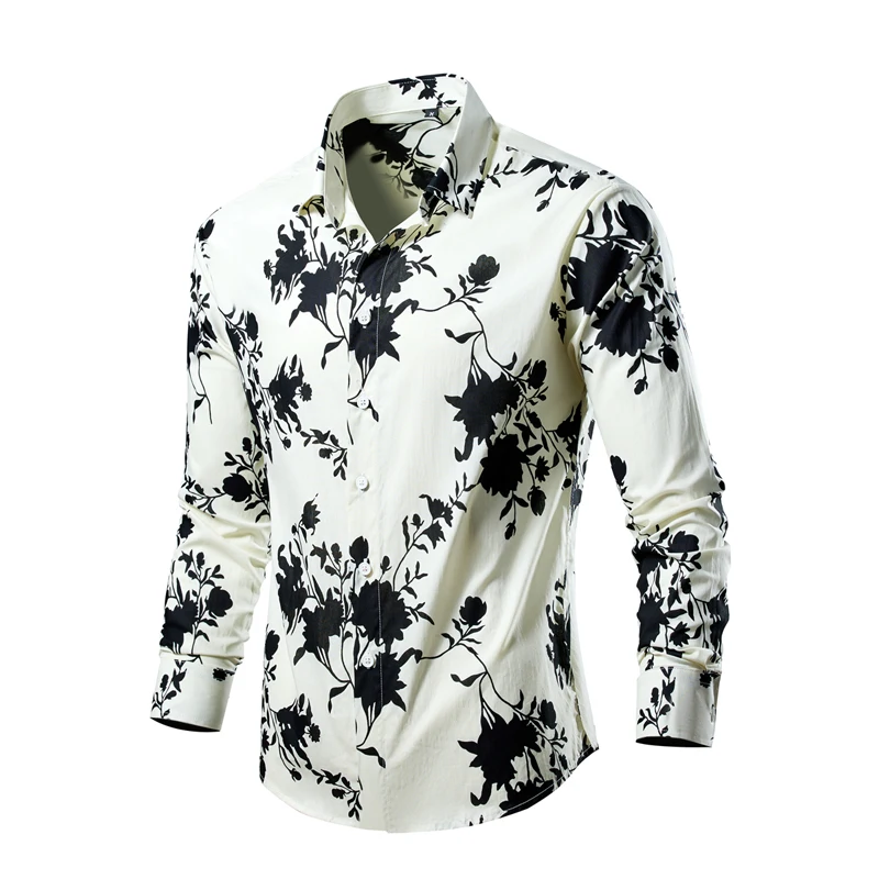 Camisa hawaiana de manga larga para hombre, ropa informal de alta calidad, de algodón suave y delgada, de lujo, con solapas, nueva