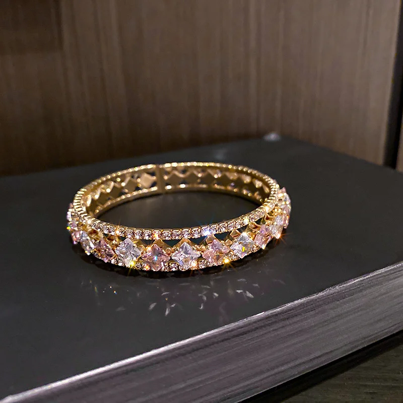 Geometric Zircon Bracelet & Bangles For Women Pink Green Cuff Bracelets Weddings Party Jewelry