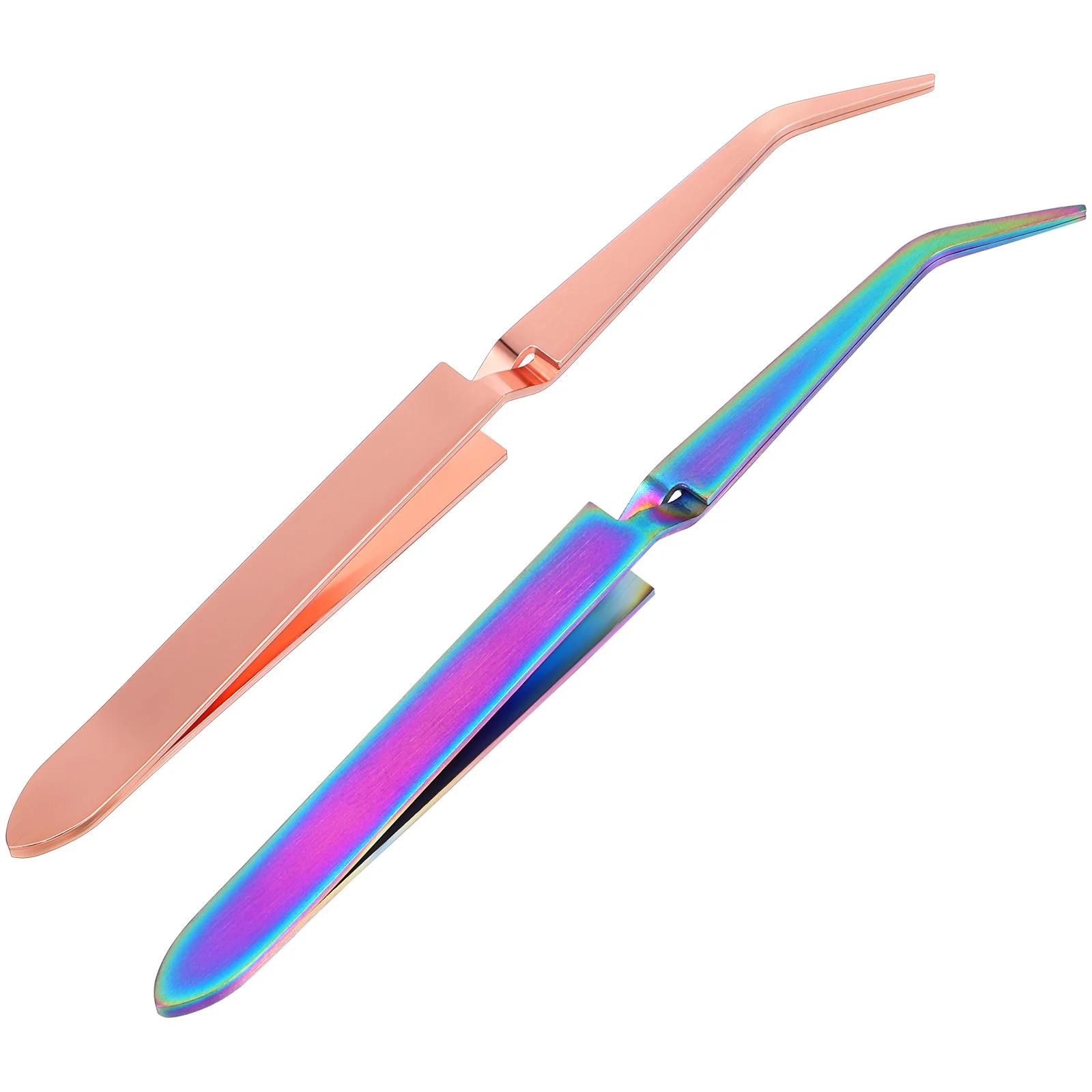 2 Pcs Manicure Tools Nail Shaping Tweezers Reverse Grip Color Titanium Pinching Stainless Steel