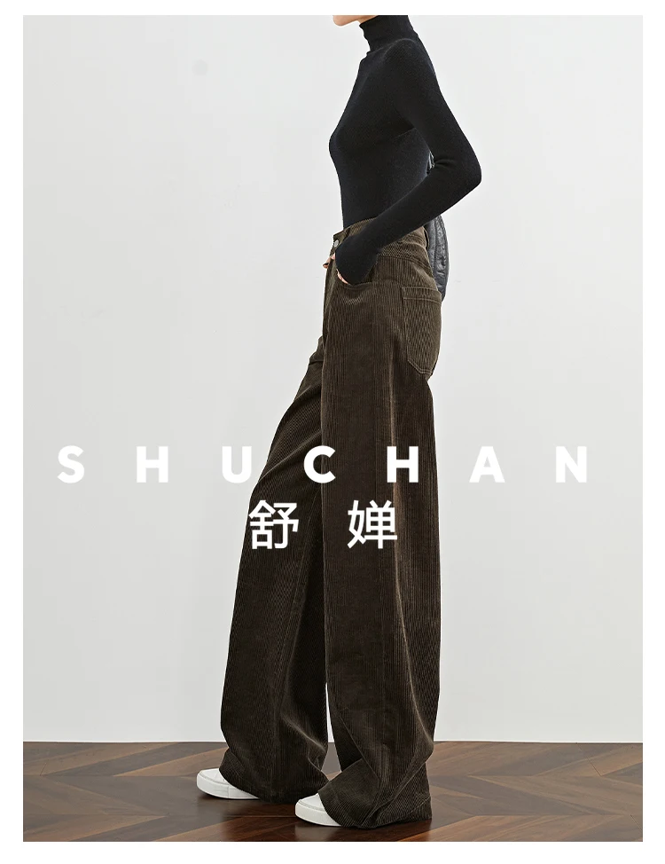 Fleece [Retro Maillard] Extended Corduroy Pants Women's Wide-leg Pants Tall Straight Casual Pants 100% Cotton