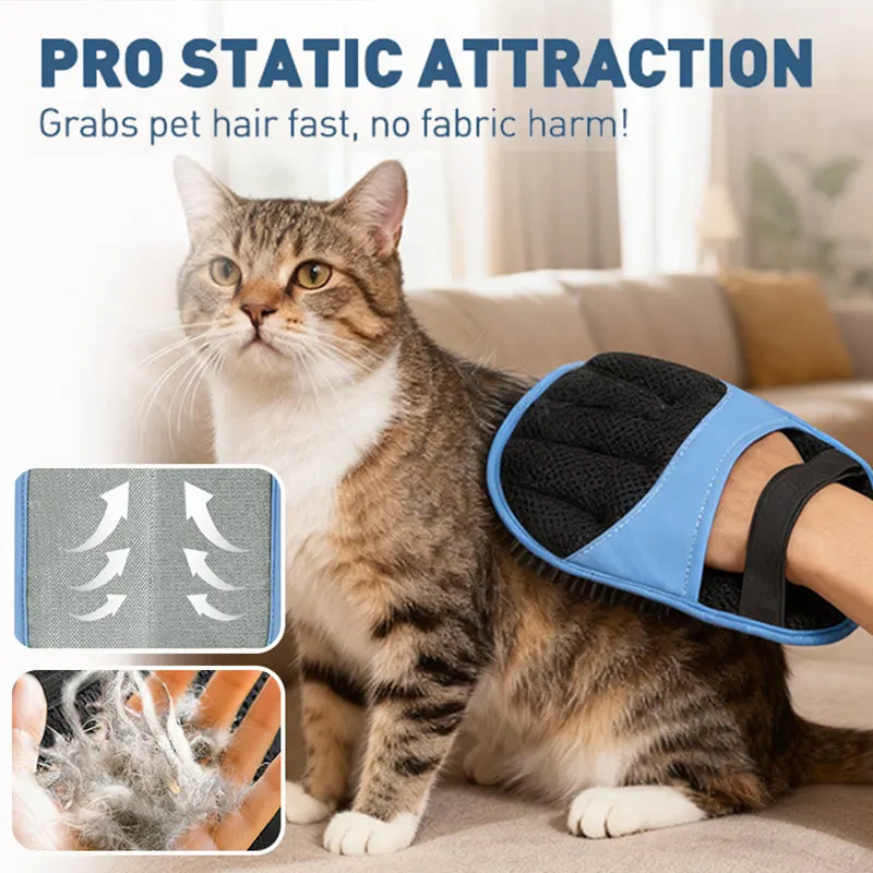 Guante electrostático removedor de pelo de gato 2026, guantes de belleza para mascotas, suministros para mascotas, depilación rápida y reutilizable.