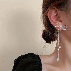 1 Pair Fashion Rhinestone Bow Drop Earrings
