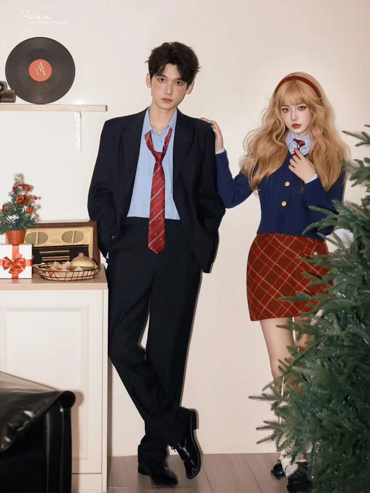 

Christmas Theme Couple Photo Shoot Photography Clothing Set Men's Formal Portrait American Style Studio Photography Outfit