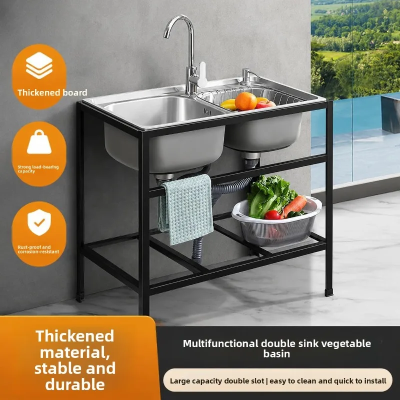 Stainless Steel Kitchen Sink Thick Large Single Bowl Rack Included Home Use Sink Kitchen Kitchen Items Dishwashing Sink