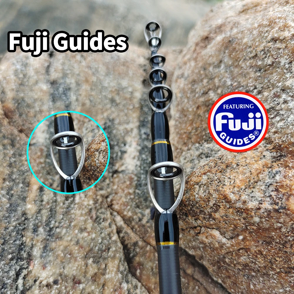 ROLLFISH Tragbare Teleskop-Angelrute mit ultraleichter Leistung, schnelle Aktion aus Kohlefaser mit Fuji-Führern + 100 m PE-Schnur – Detail 2