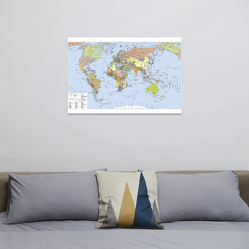 The World Map bahasa Rusia lukisan kanvas non-tenun Poster seni dinding cetakan tanpa bingkai perlengkapan sekolah Dekor rumah 150*100cm