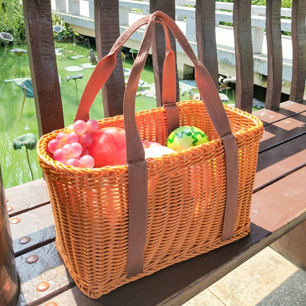 

Hand Basket Delicate Beach Tote Bag Food Storage Holder for Shopping Handle Picnic Container Miss Women's