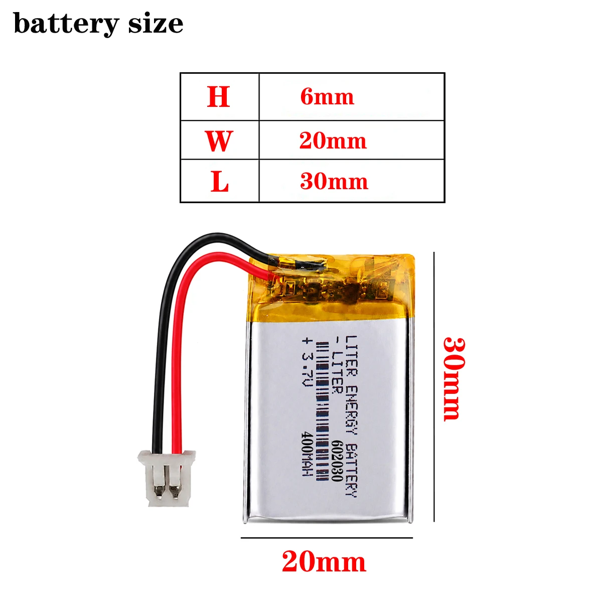 JST 1.25mm 2 Pin 3.7V 400mAh 602030 Polymer Lithium Battery Point Reading Pen with 1.25 Audio Recording Plug