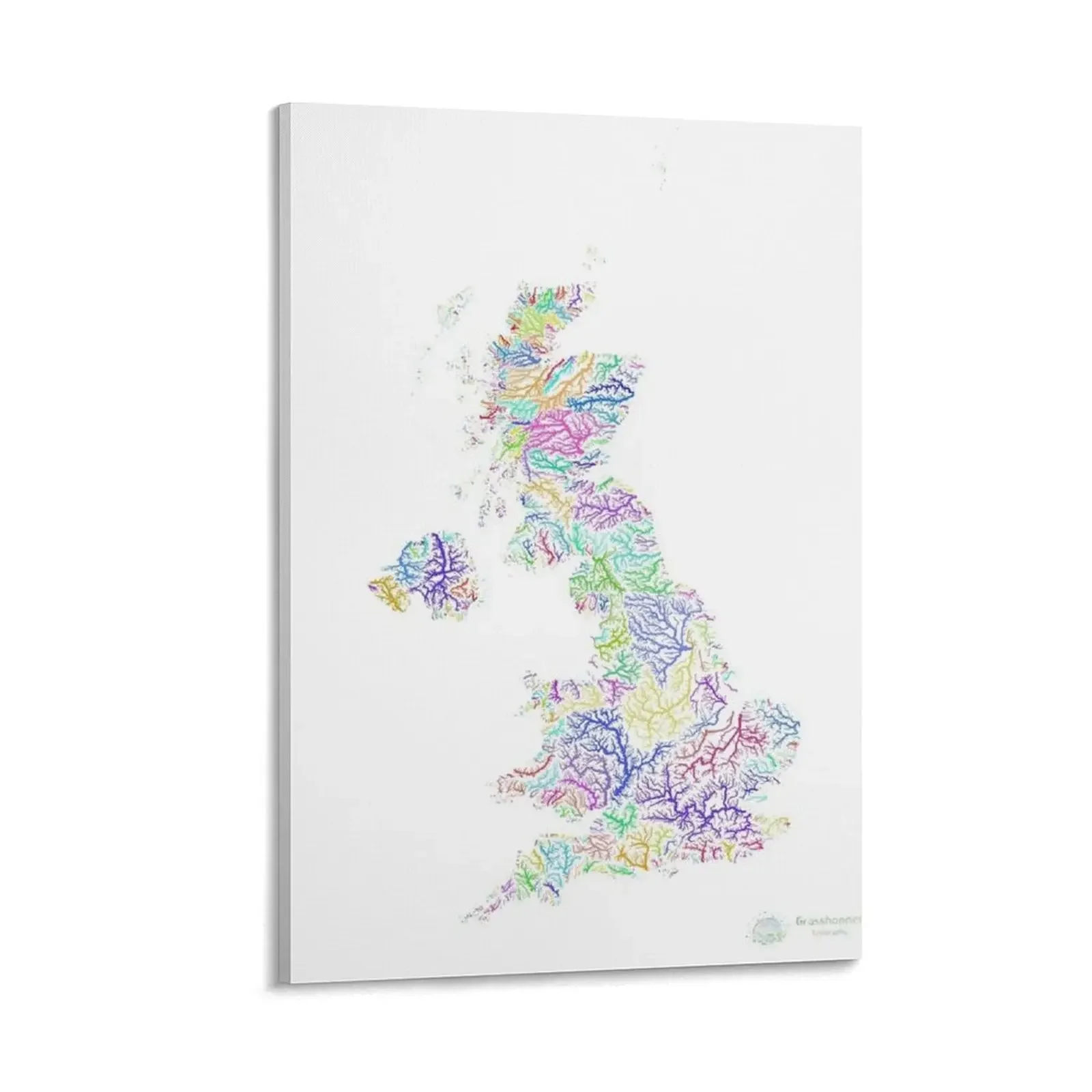 

United Kingdom River Basin Map in Rainbow Colours with White Background Canvas Painting interior paintings nordic home decor