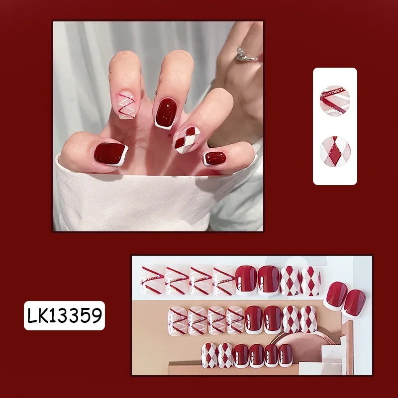 Unhas falsas de cor sólida para meninas, pontas de unhas falsas de cobertura total, prensa de adesivo e acrílico, removível e removível, uso curto, 24 pcs/set