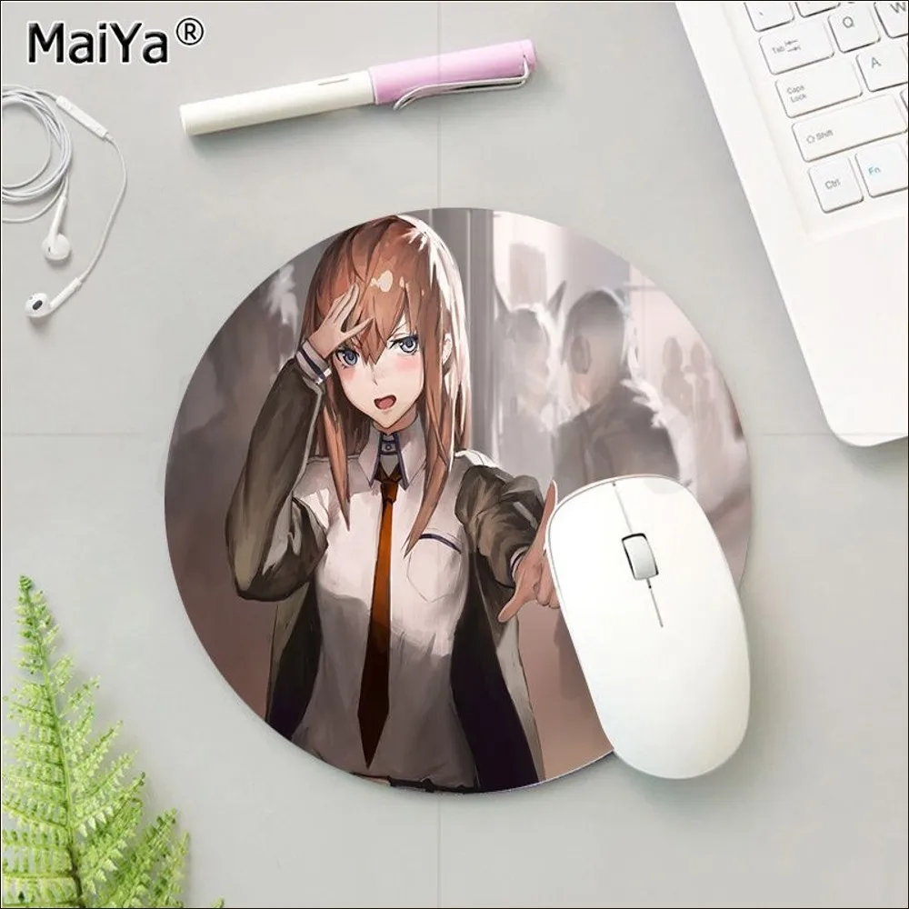 Anime Steins Gate Mousepad Round Custom Skin Desktop Desk Mat Kawaii accessori da gioco studenti che scrivono Pad Mouse Pad per PC