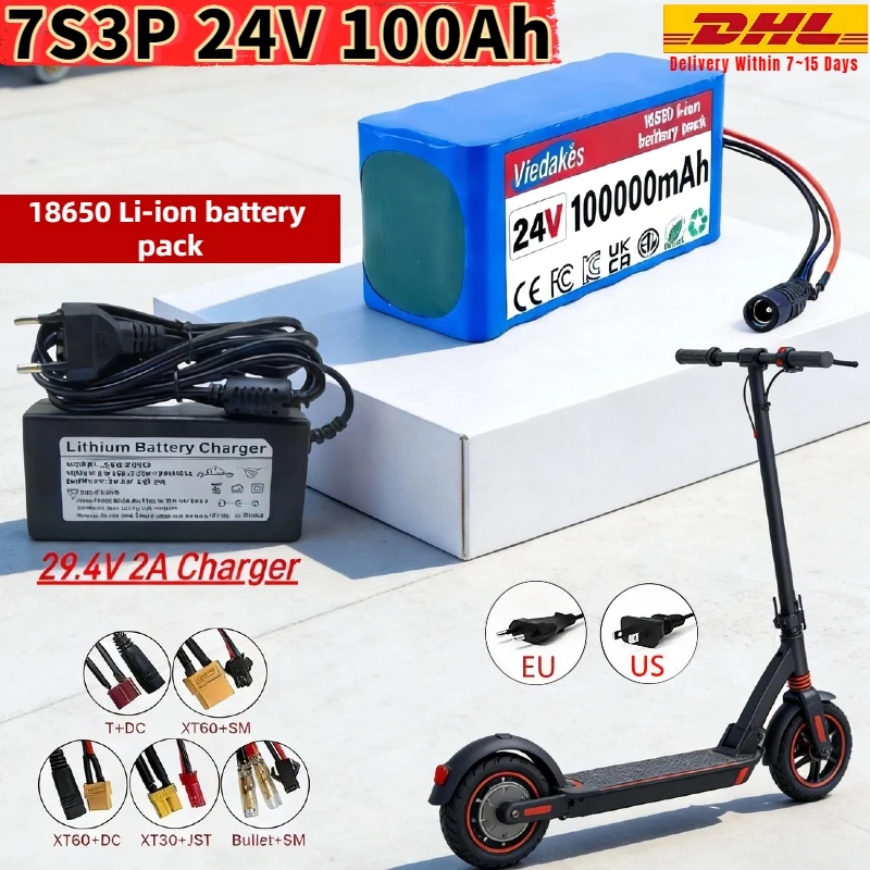

24v battery lithium 7S3P 18650 10Ah Li-ion Battery Packfor wheelchairs power Li-ion Replacement Battery +29.4v 2A Charger.