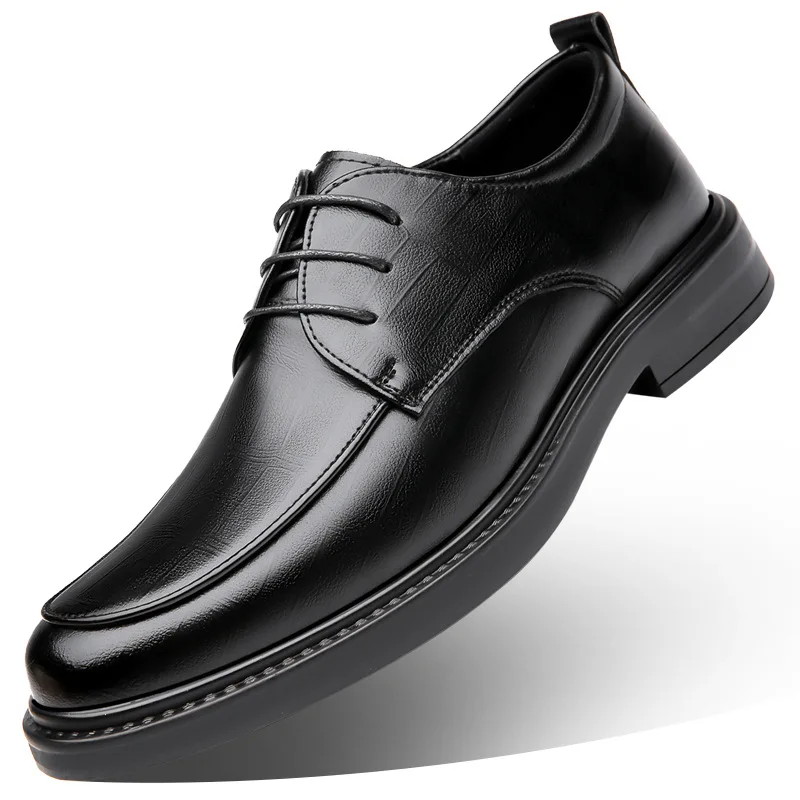 Breathable Comfortable Men's Dress Shoes Spring Autumn Lace up Formal Leather Shoes 2026 Square Heel Decent Office Business Shoe