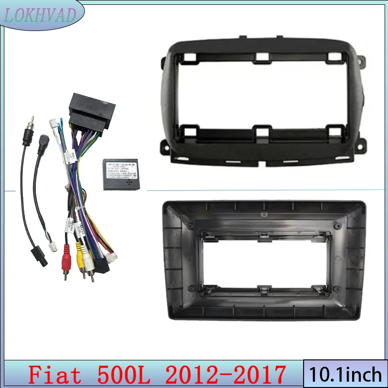 LOKHVAD Car Radio Fascias Frame For Fiat 500L 10 inch 2DIN Stereo Panel Harness Power Cable Adapter Canbus 2012-2017