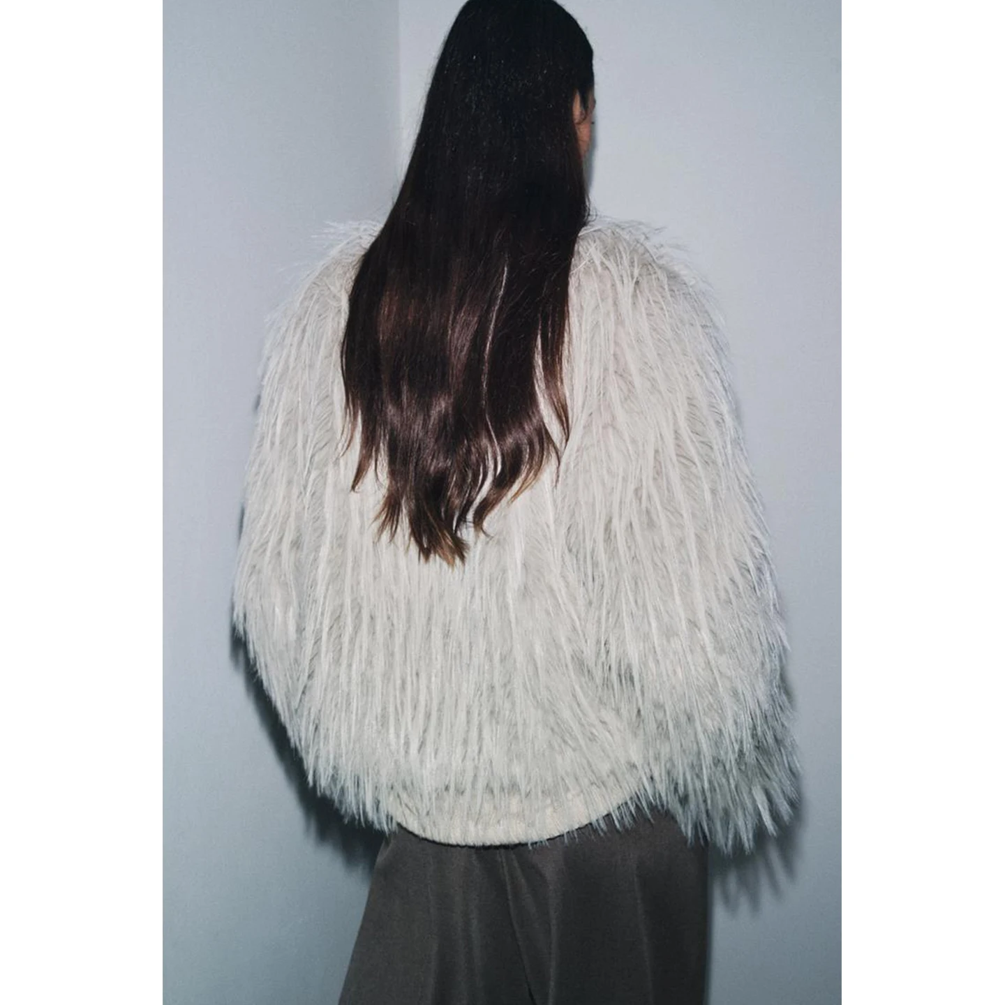 Nuevo Abrigo Corto Hoado de Diseño para Mujer, Estilo Francés, con Efecto de Piel Artificial, Manga Larga, Sin Gorro Incluido